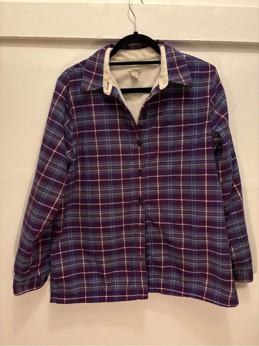 L.L. Bean Purple Plaid Fleece Lined Shirt